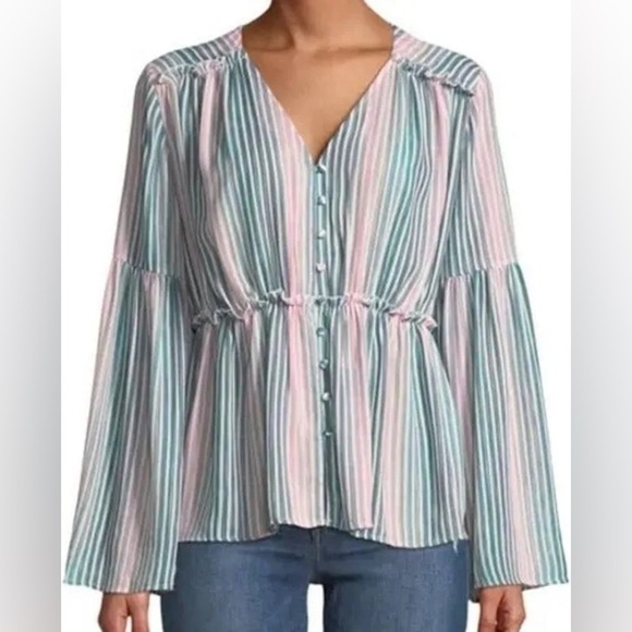 Catherine Malandrino • Striped Bell Sleeve Blouse - Picture 1 of 10